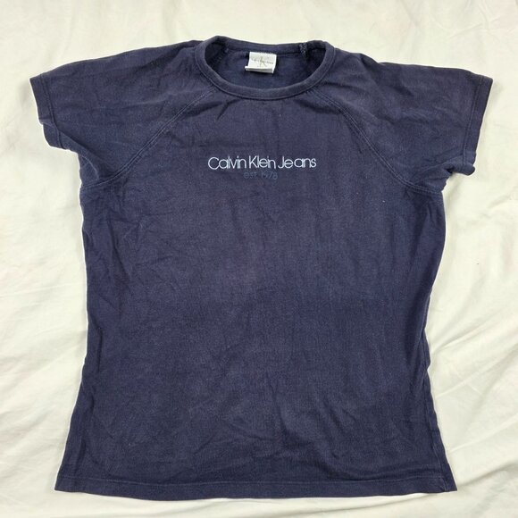 Vintage Calvin Klein Jeans Womens Size Small Blue Shirt Made In USA Casual Walk - Picture 1 of 9